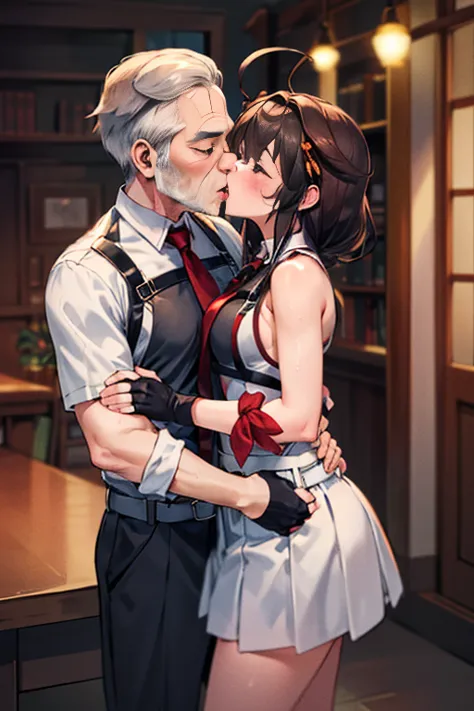 ((1 girl and 1 old man:hug each other:1.8)),(kiss:1.6),absurd solution,  (cum overflow) ,((kancolle)), (ahegao, blush, sweat, op...