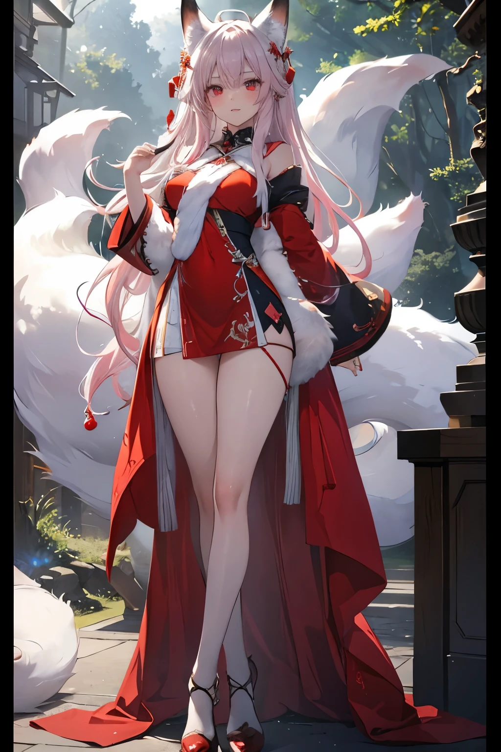 Awesome, high, erotic, fox girl, fox ears, cute legs, open chests, lewd face, cute eyes, forest, background, red eyes, extremely detailed 8K wallpaper),(ultra-detailed),(best quality),(masterpiece),(highly detailed),(cinematic lighting), full body, detailed, horny, The leg is on you, view from down 