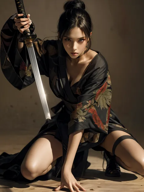 1girl,solo,holding weapon,katana, 