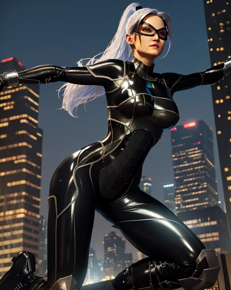 at night, skyscrapers, on rooptop,
feliciacat, Minka Kelly  , full body photo, jump,attack, dynamic pose,
mask , serious, long h...