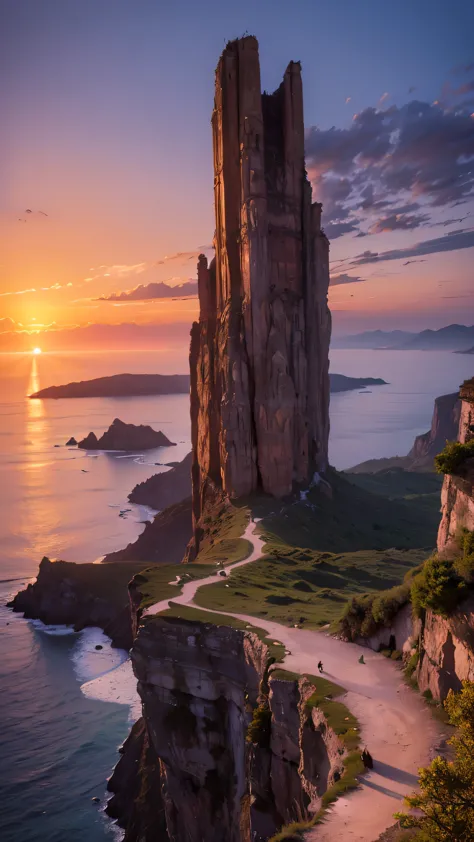 Highest image quality,fantasy,cliff,sunset