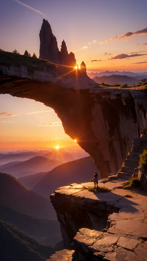 Highest image quality,fantasy,cliff,sunset