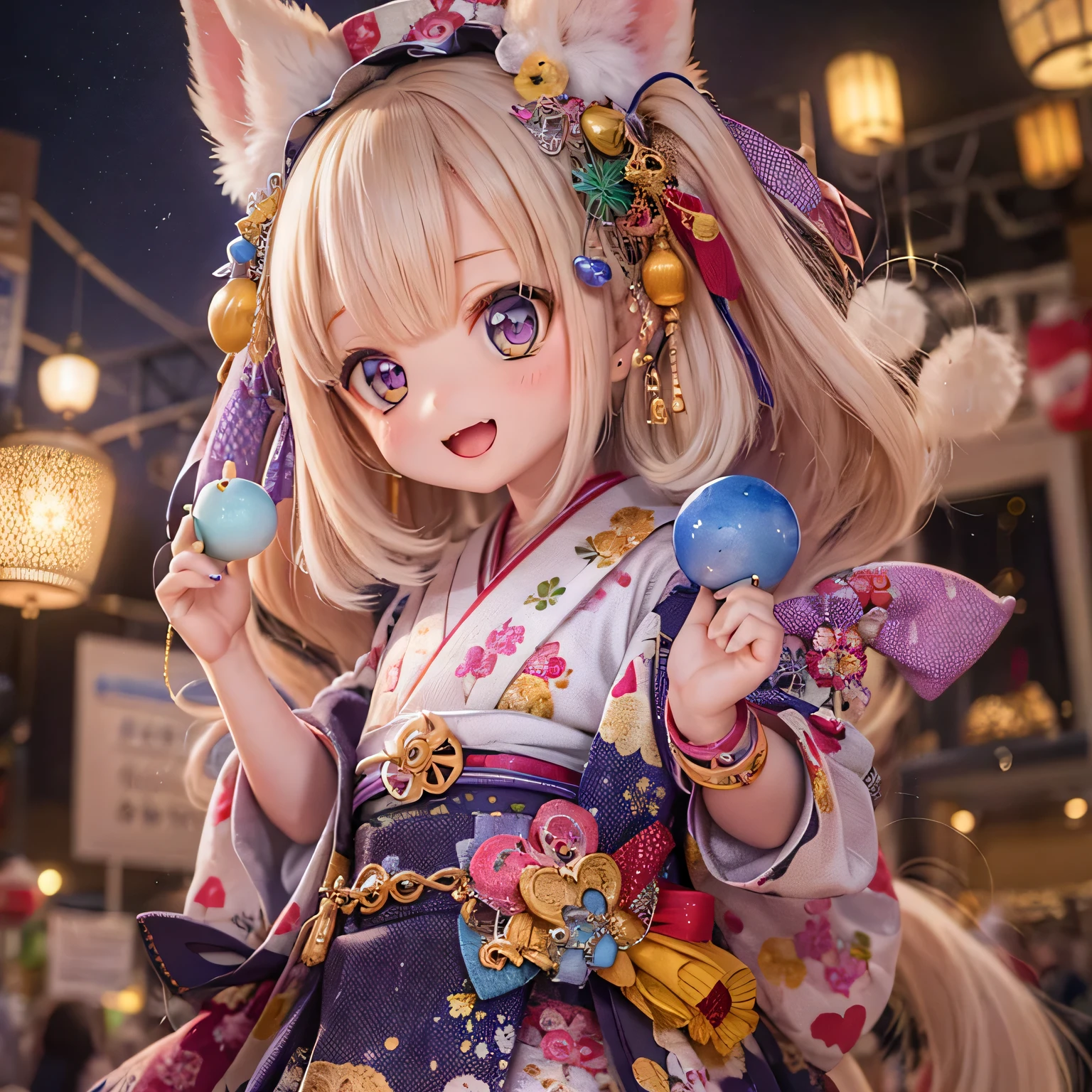 "(beste Qualität,ultra-detailliert),Chibi Hermelin Mädchen,Entzückendes Kawaii,Yukata,spielerisch,Sommer Festival,lächelnd,ausdrucksstarke Augen,sanfte Pastellfarben,mit süßen Accessoires,funkelndes Feuerwerk,schwimmende Laternen,traditionelle japanische Atmosphäre"