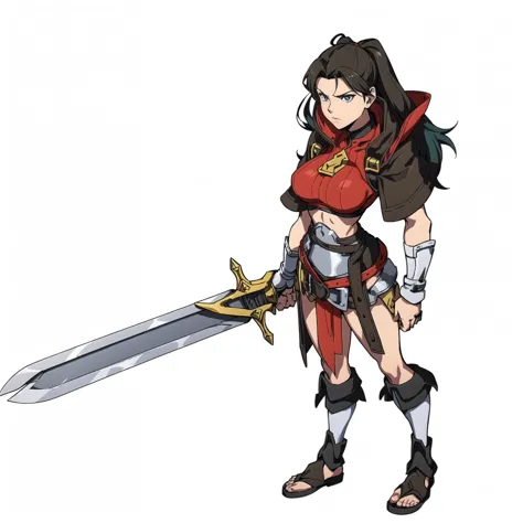 Cartoon close-up of a woman holding a sword, katana zero video game character, she holds a sword, With a big sword, heroine, jrpg character, Valkyrie style character, jrpg character art, female warrior, official character art, Natalie in epic battle fantas...