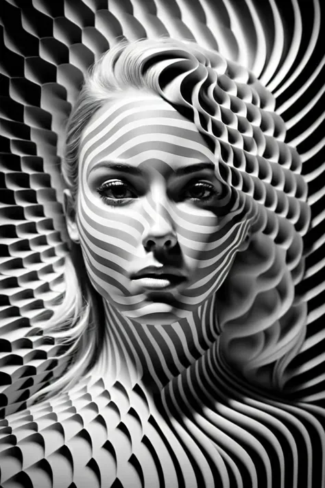 a woman with a black and white pattern on her face, umwerfende digitale Kunst, komplizierte digitale Kunst, 3 d digital art, 3d ...
