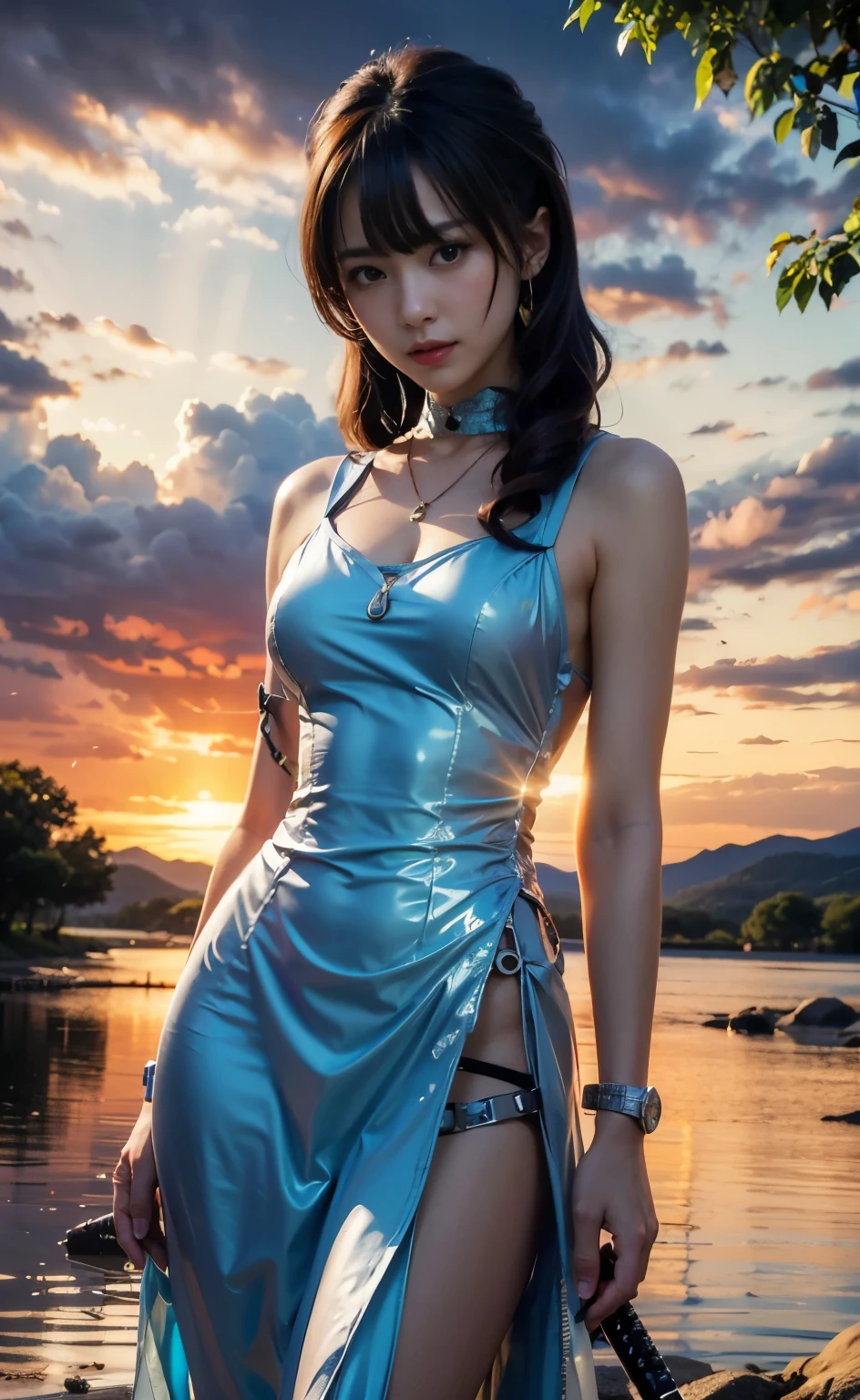 (highest quality,High resolution,masterpiece:1.2),mechanical,Hydraulic cylinder,samurai armor,Japanese sword,beautiful girl,twin tails,silver hair,realistic,photorealistic:1.37,photo shoot,Super detailed,hyper-realistic textures,full body,battlefield
