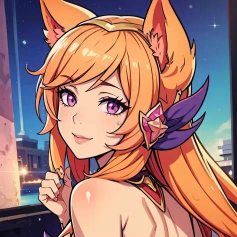 ahri star guardian icon fundo rosa brilhante busto foco na face sorrindo adoravel busto foto de perfil icone rosto no foco 1 gar...