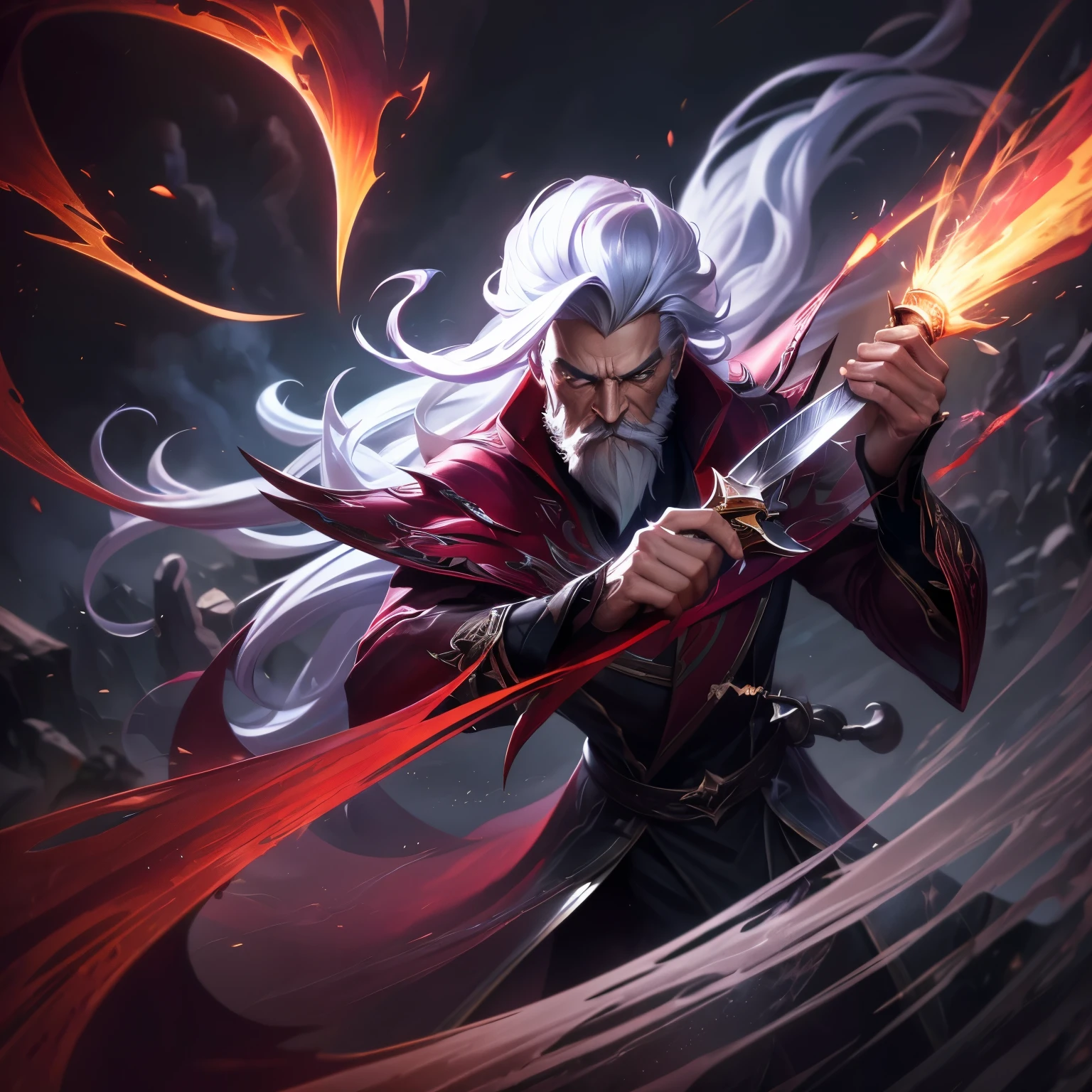 Glasscherben, Alter Mann, (Leuchten:1.0), (schwarze Feuermagie;1.2), langes weißes Haar, Magier, Wolken im Himmel, Foto, (Kampfhaltung:1.2), League of Legends, schwarze Augen,Magier, (Ein Messer halten:1.2), sehr detailliert, Flussgebiet, Meisterwerk, (HDR)(Hintergrund)(Filmlicht)(scharfer Fokus), Meisterwerk, beste Qualität, (beste Qualität),(Explosive Magie:1.2),Draufsicht,Leuchtenสะท้อน,Mantelสีดำ,Funken,einen Bart haben,magisch,Mantel,Dunkelrot,Albus Dumbledore,Asche,purpurrot,Kopftuch,Dornenkrone,Evelynn,