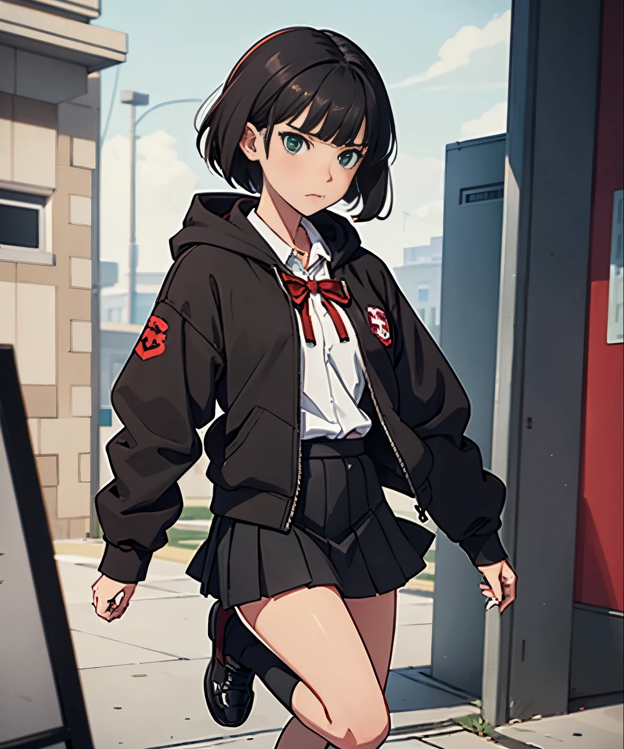 Anime girl in school uniform walking down the street - SeaArt AI