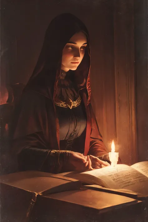 Dark sorceress. Style of 19th century classical painting.