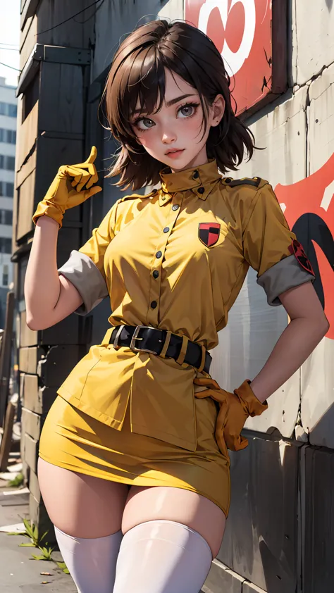 masterpiece, best quality, furret, pokemon \(creature\), Beautiful Art Style, 1girl, young woman, military uniform, yellow shirt...