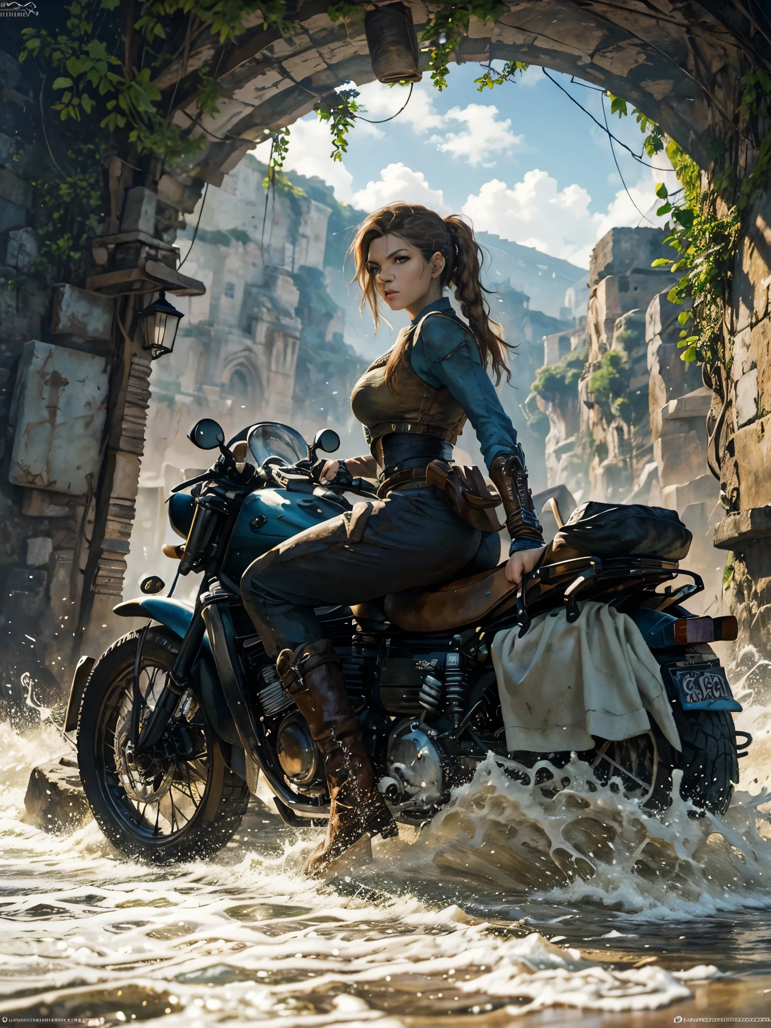 Lara Croft, ((Fond blanc)), yeux perçants, Instagram épique, Station artistique, style d&#39;éclaboussure de peinture colorée, Contour, hyperdétaillé très détaillé, moteur irréel, génial, détail complexe, des couleurs complémentaires, art conceptuel fantastique, Résolution 8k, chef d&#39;oeuvre deviantart, coups lourds, goutte de peinture, arts éclaboussants