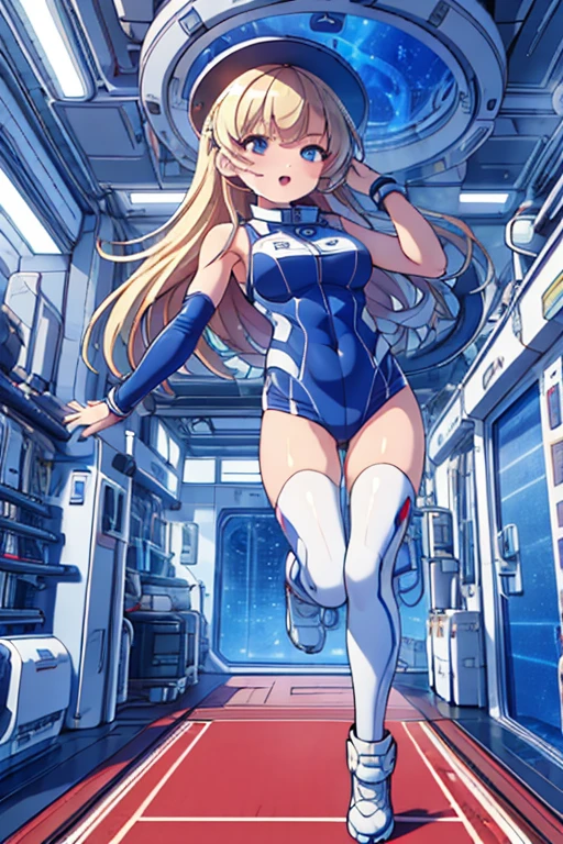 top-quality,Top image quality,in 8K,4K,​masterpiece,ultra-detailliert,Beautiful,ultra-quality, best quality,high resolution, ultra-detailed,game cg,dutch angle,(acrobatic pose):5,jumping:5,(inside spacestation,)beautiful detailed eyes,five fingers,headphone,nsfw,a beauty girl,(astrovest):5,(track uniforms),wet,(steam:1.5),Running form,open open mouth,(blonde hair),(long hair):2,Navel,space_station_interior, exercise_room, futuristic, high_technology, zero_gravity_exercise_equipment, high_resolution_landscape, sleek_design, minimalistic, 8K_resolution, game_cg_style, Dutch_angle, detailed_character, track_uniform, perfect_running_form, intense_expression, detailed_eyes, determination, steam:1.5, beauty, strength, five_fingers, visible_navel, open_mouth, ultra_quality, high_resolution, ultra_detailed,astrovest