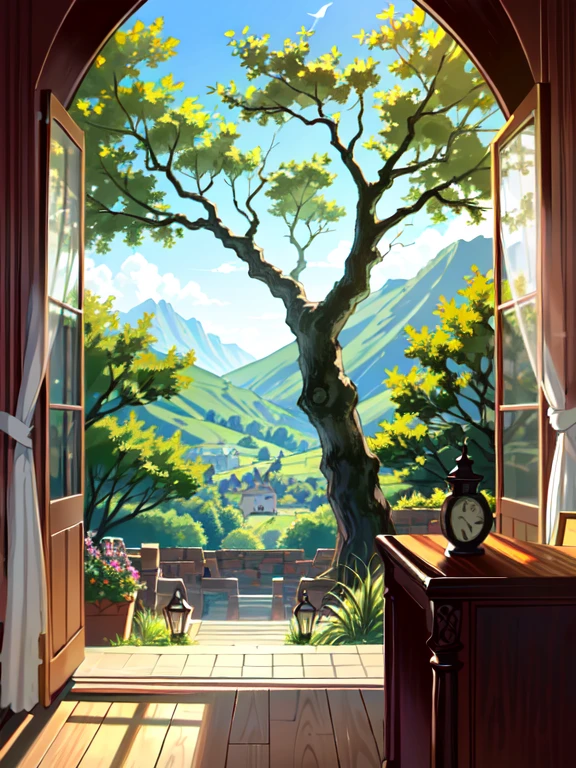 ((ultra detallado, obra maestra, absurdos))
 KH Vanitas sora, 1 boy, solo, By the chestnut, blue eyes, pelo de punta, biblioteca, sentado en alfombra, ambiente acogedor, trees can be seen from the window , warm charm