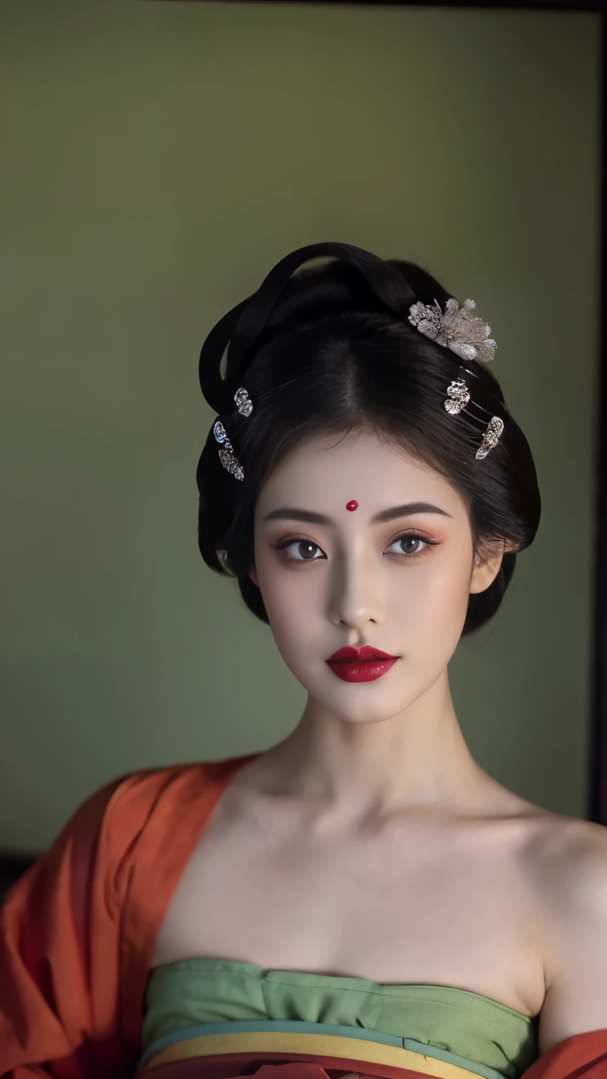 top Quority，Ultra-clear resolution,  ultra-detailed face,   ()，long eyelashes,   highly detailed lips,   detailed eyes,   double eyelid,   Make-up face.   hair accessories,    elegance,    enchanting,

((Beautiful Japanese Geisha. In red kimono. Bare shoulder )),

just showing his face.   pretty face.  captivating.   make-up face.  and lips with red lipstick.  long eyelashes.  just showing his face.   pretty face.  captivating.   make-up face.  and lips with red lipstick.  long eyelashes.  just showing his face.   pretty face.  captivating.   make-up face.  and lips with red lipstick.  long eyelashes.  in front of the make-up mirror