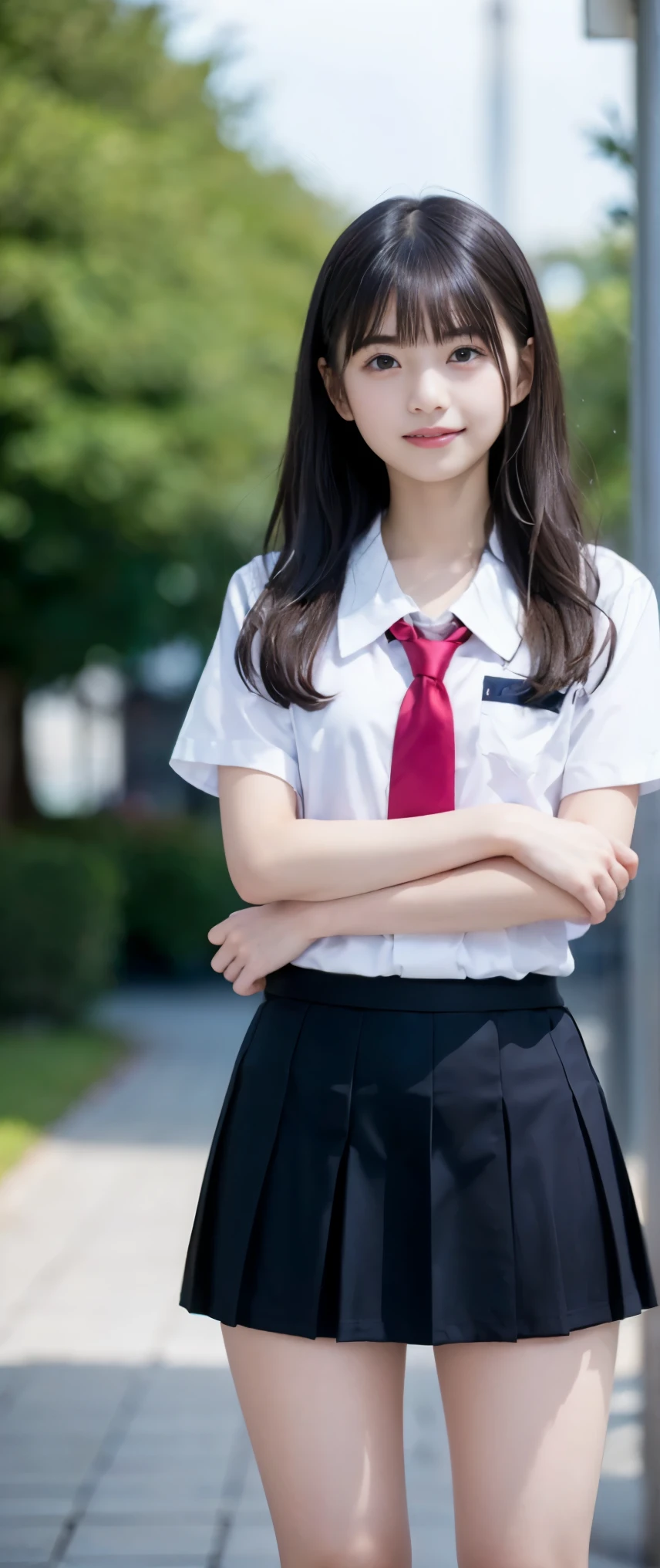 Arafed asian woman in a school uniform posing for a picture - SeaArt AI