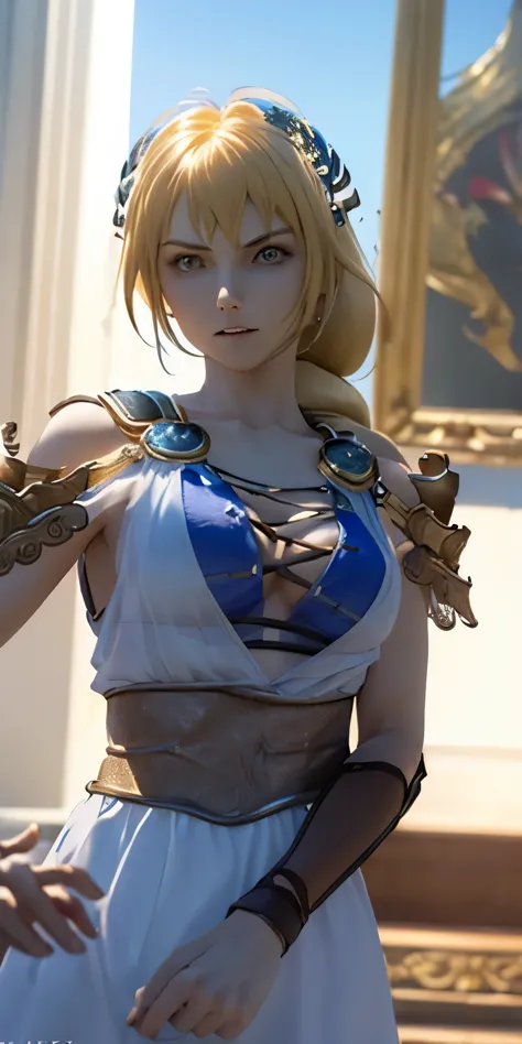 (masterpiece, best quality:1.3), sophitia alexandra, soul calibur, (upper body:1.5), 24 years old, looking at viewer, gold hair,...