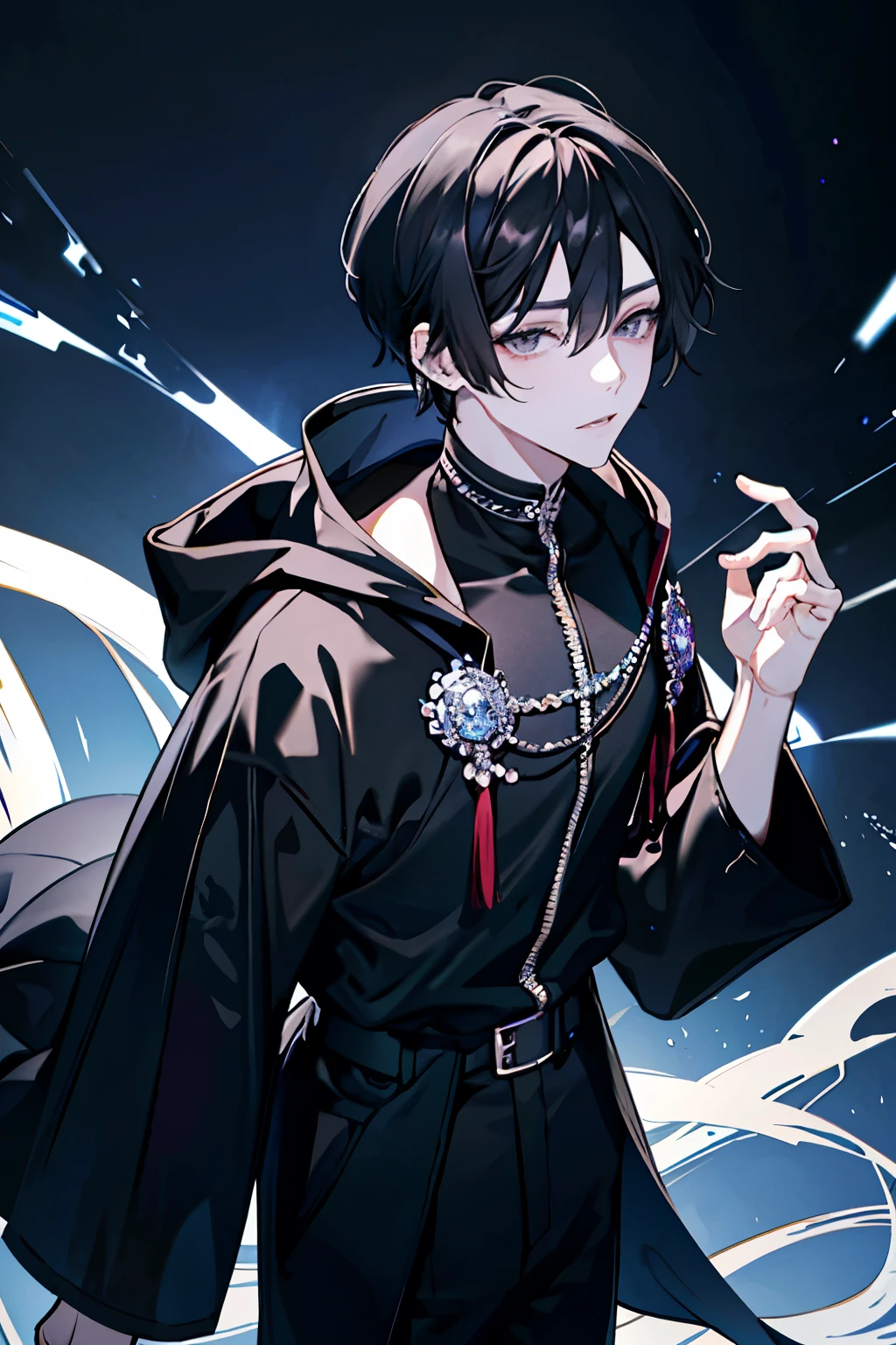 Anime - style image of a man in a black outfit holding a cigarette - SeaArt  AI