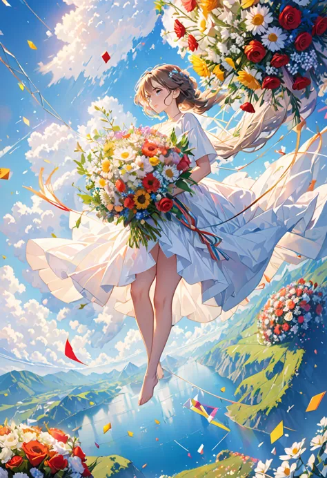 (ultra-detailed background, detailed background), disorganized, high resolution, super detailed, very detailed, 1 girl, (bouquet...