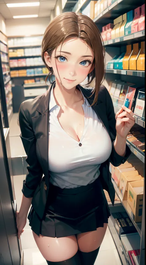 (be familiar with, masterpiece, highest quality, Complex),

cowboy shot, Kyoka Tachibana,

big breasts, 
1 girl, alone, At a convenience store,
cute eyes, beautiful face, perfect round butt, 
fit and body, female pervert,

The jacket is a cute thin shirt, ...