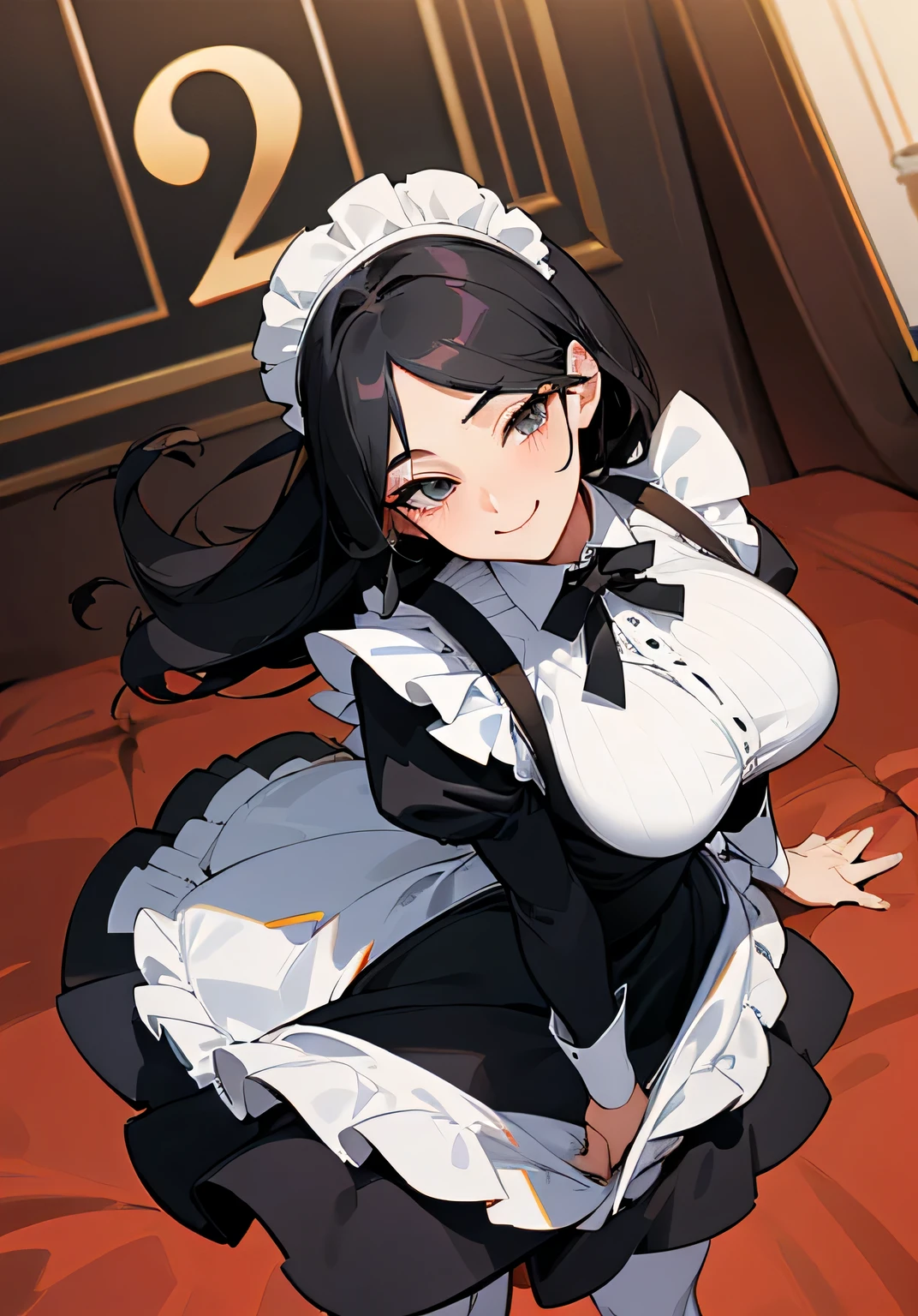 Anime girl in maid outfit kneeling on floor with her hands on her chest -  SeaArt AI