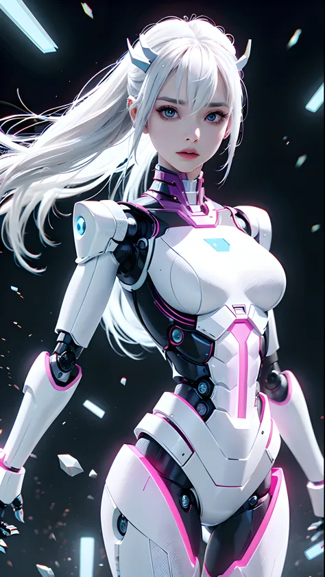 robot girl, white hair, An expressionless face, without clothes, Iron Girl