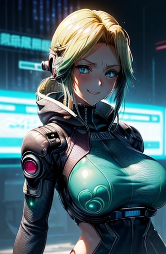 ((woman,huge breasts:1.8, very red lips,Emphasis on huge breasts,BIG ASS,thin waist,long legs,Are standing,greenish blue eyes)) 8k(((((anime style face,(Anime style face is well drawn),(clumsy smile),face is red,beautiful woman,shyly,greenish blue eyes,cyber punk,Focus on people))))) (((clumsy smile)))((((Focus on people)))))((((Blur the background))))) (((cyber punk,Science fiction,Future world blonde long hair beautiful woman,it&#39;s raining,A picture with a strong cyberpunk worldview))) ((((shyly)))))