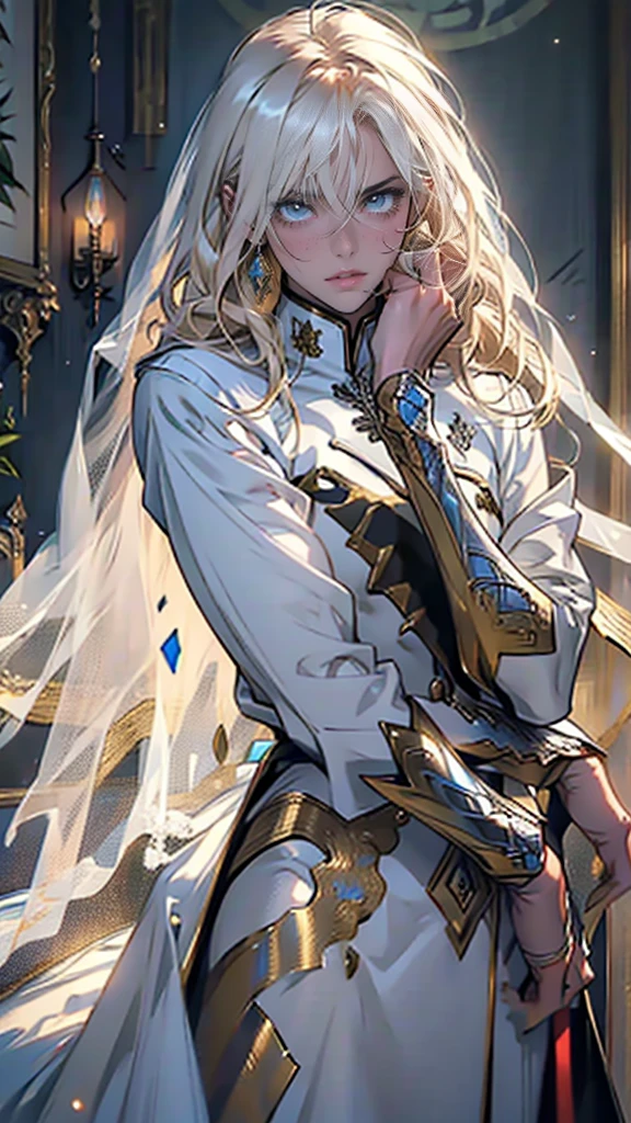An incredibly beautiful femme fatale bride with long golden hair, long bangs, blue eyes, in an elegant wedding dress, she is being held in her arms by a tall handsome handsome manly young man-platinum blonde dressed in a light wedding suit, he has tanned skin, long white hair, blue eyes. They are in love, they are happy. Masterpiece, 8k. full-length image, realistic image, detailed image. an extremely detailed illustration, a real masterpiece, of the highest quality, with careful drawing. shading with shadows. beautiful pose, detailed , 8k. full-length image, realistic image, dynamic image, detailed image. an extremely detailed illustration, a real masterpiece, of the highest quality, with careful drawing.