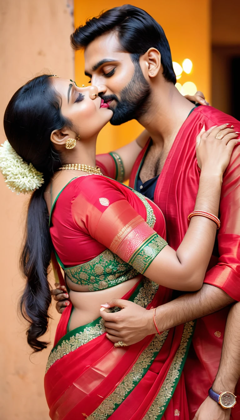 Generate a indian aunty image that wear transparent red saree and her  boyfriend - SeaArt AI