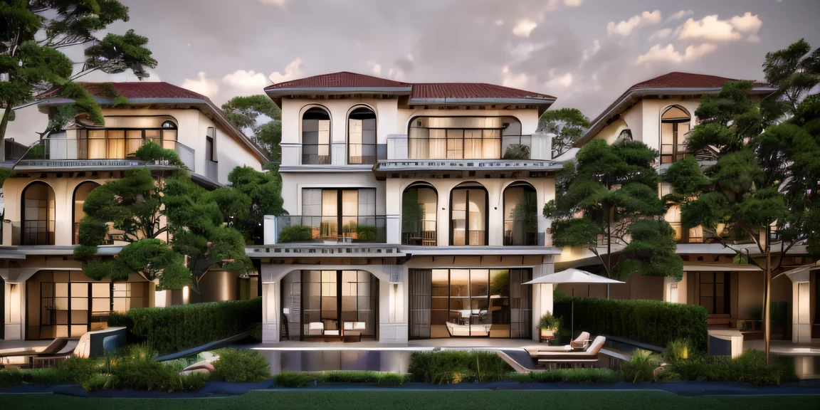 When design a MEDITERRANEAN EXTERIOR house, exterior design, (red roof:1.1), (roof tile:1.2), (indochine style:1.1), ((Iron with artistic patterns detail:1.3) designed to make railings, windows),(xingfa door), (curved arch:1.35), (white wall), (nigh light:1.2), (night view:1.2),designed to make gates, railings, windows), The house bathed in natural nightlight and has warm LED lighting. Super sharp like photos taken with a professional camera, color block wall detail, (|color block materials| in neoclassic house), white color block neoclassic house (((volumetric light))), (outdoor ceiling spotlight:1.2), (Exterior night reverse lights:1.2), (|neoclassical cornice|), The focal point of the room the warm LED light with a color temperature of 3600k, |reverse lights| illuminate the columns around the house, night, 8k uhd, dslr, soft lighting, high quality, film grain, Fujifilm XT3 day, 8k uhd, dslr, soft lighting, high quality, film grain, Fujifilm XT3, The ambient lighting highlights the textures and details, creating a stock photo-like atmosphere, (((Best Quality))), ((Masterpiece)), ((best illustration)), ((best shadows)), ((Super Detail)), (Intricate lines), (Photorealism),(hyper detail), ((archdaily)), ((award winning design)), (dynamic light), ((day)), (perfect light), (shimering light), (hidden light), ((photorealistic)), ((FKAA, TXAA, RTX, SSAO)), ((Post Processing)), ((Post-Production)), ((CGI, VFX, SFX)), ((Full color)) ,((Unreal Engine 5)), ((intricate detail)), ((extreme detail)), ((science)), ((hyper-detail)), ((super detail)), ((super realistic)), ((crazy detail)), ((octane render)), ((Cinematic)), ((trending on artstation)), ((High-fidelity)), ((Viwvid)), ((Crisp)), ((Bright)), ((Stunning)), ((Eye-catching)), ((High-quality)),((Sharp))((Bright)), ((Stunning)), Natural, ((Eye-catching)), ((Illuminating)), ((Flawless)), ((High-quality)),((Sharp edge render)), ((medium soft lighting)), ((photographic render)), ((detailed archviz))