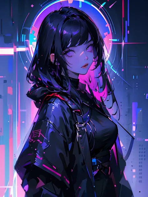 (masterpiece, top quality, best quality, official art, beautiful and aesthetic), female, medium black hair, blue side hair, with...