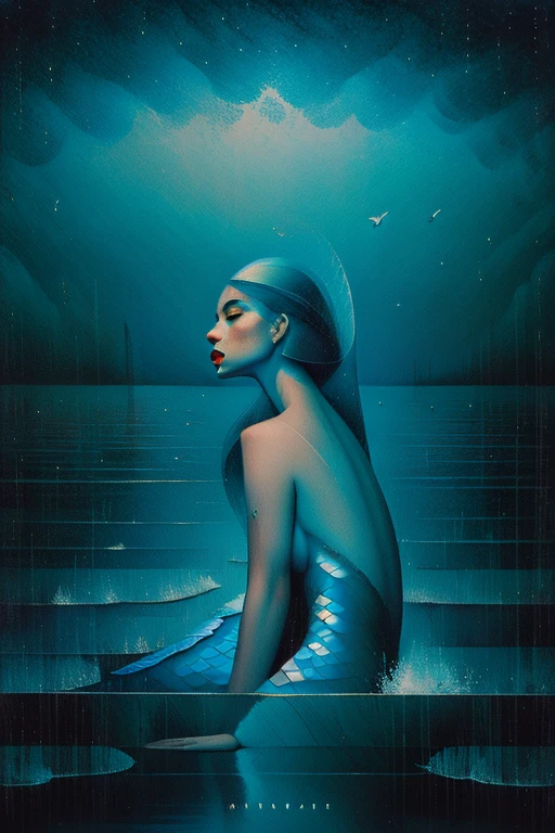 best quality,4k,8k,highres,masterpiece:1.2,ultra-detailed,photorealistic,advertising poster,mermaid,storm,monochromatic,harrowing,contrasting colors,dynamic lighting,water reflections,striking composition,dramatic atmosphere,mysterious concept