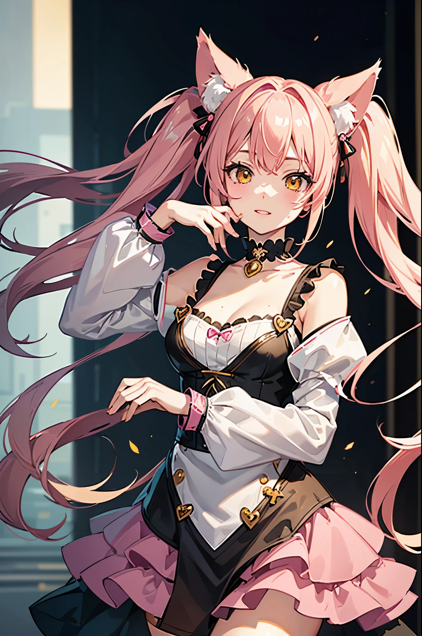 Anime girl with pink hair and a cat ears - SeaArt AI