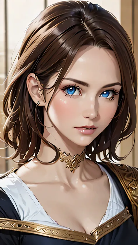 (highest quality,4k,8K,High resolution,masterpiece:1.2),Super detailed,realistic:1.37,portrait,brown hair,blue eyes,white skin,m...