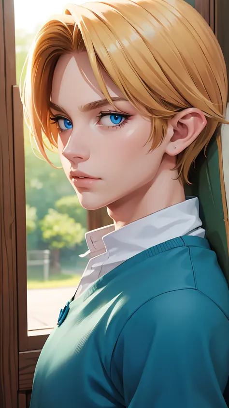 ((masterpiece)), ((best quality)), (detailed), perfect, solo, link, gorgeous boy, luscious lips, blonde hair, sexy,