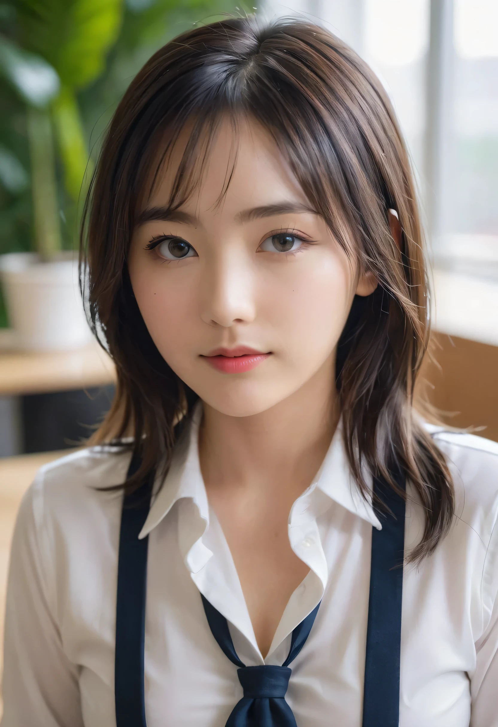 Araffe asian woman with a tie and suspenders posing for a picture - SeaArt  AI