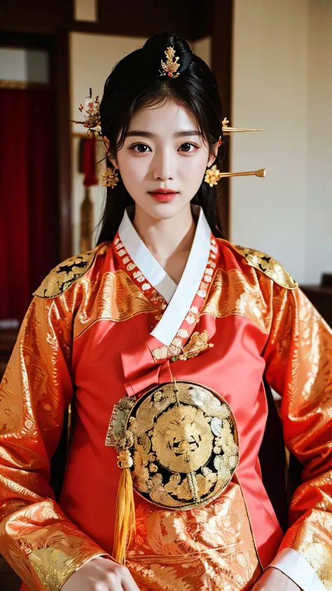 ((top quality, 8 thousand, masterpiece:1.3)), 젊은 korea여자, Han bok, Jergori, head with hairpin, Han bok, smile, high status, Yang...
