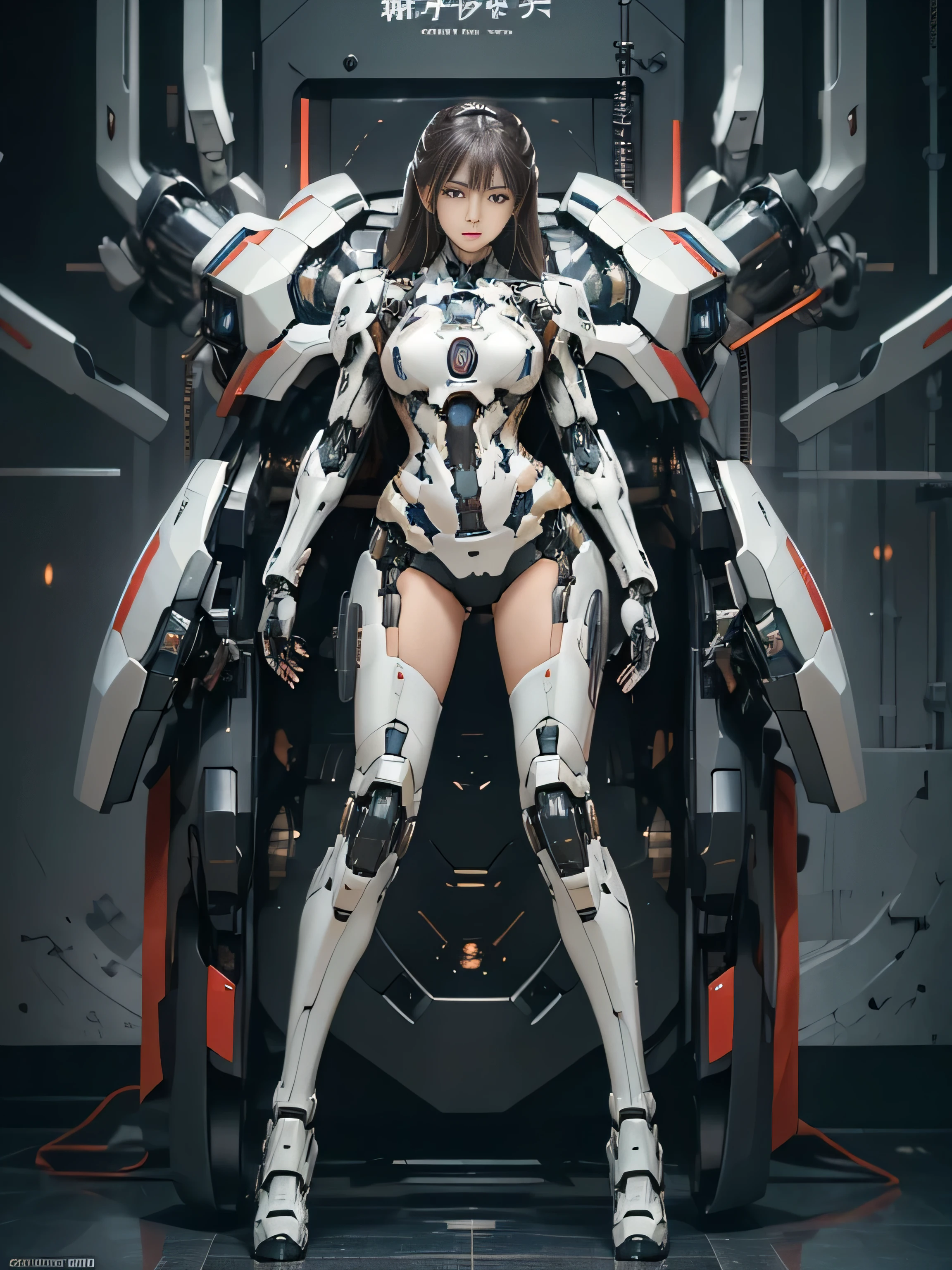 粗糙的皮肤, 超詳細, 高級細節, 高品質, 最高品質, 高解析度, 1080P, 硬碟, 美麗的,(戰爭機器),美麗的 cyborg woman,機甲機器人女孩,對戰模式,機甲少女,She is wearing a futuristic 戰爭機器,全身照