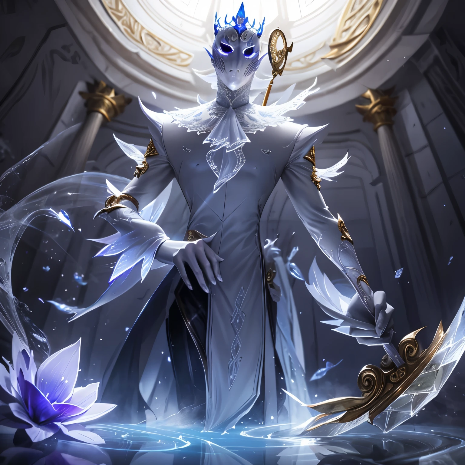 white shirt,(Spectral magic:1.2), League of Legends สแปลชอาร์ต, devil,(madness:1.2),crystal,mask,fight,bottom view,gold,fish,victorian hat,Europe,Middle Ages,marble pattern,white magic,joy,luxurious,diamond,flower,full figure,(white stone magic:1.2),mirror,mirrorเเตก,ผลึกcrystal,white coat,dynasty,gold lace pattern,water,เศษcrystalสีฟ้า,กลีบflower,Insects,(fiddlestick:1.2),(devilหุ่นไล่กา:1.0), fiddlestick league of Legends ,harbor,shoot,run


