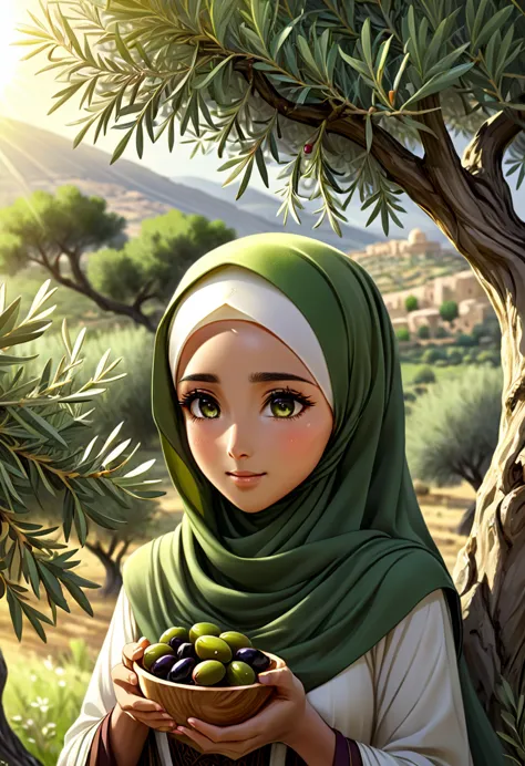 (best quality,4k,highres,hijab:2.0,anime:1.9,hair:0.0,cosmetics:0.0),ultra-detailed,realistic,anime,hijabi woman,anime style,oli...