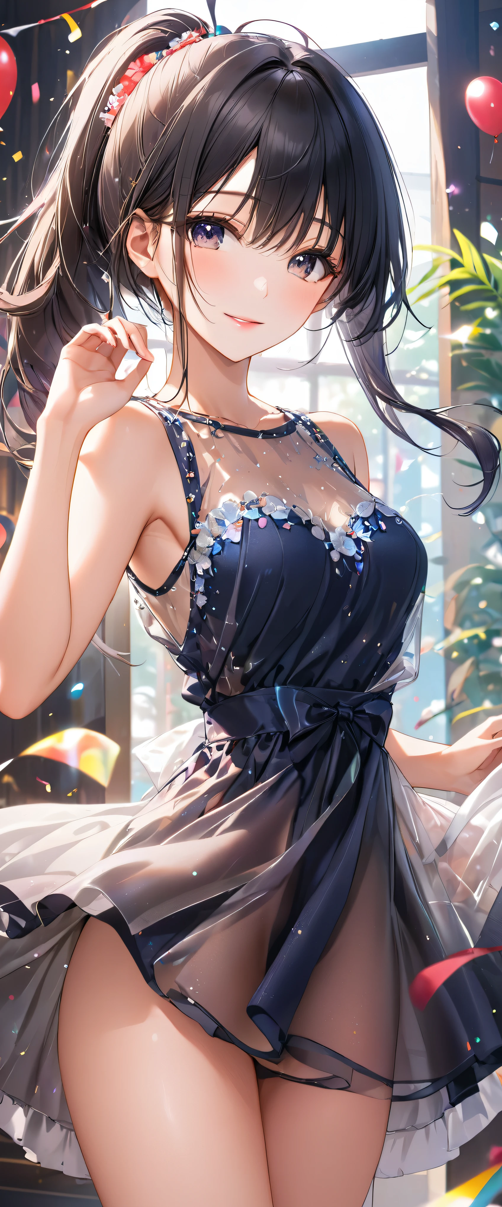 Anime girl dans une robe posant devant un arbre de Noël - SeaArt AI