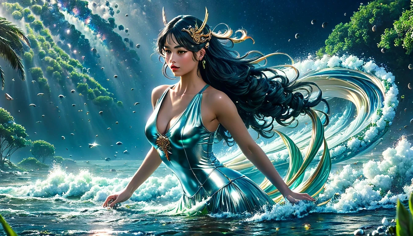 ((Margot Robbie, (22 años), de cuerpo entero), La falda es larga hasta el suelo.)), usando un vestido largo rosa, llevando una corona y sosteniendo una espada, um anjo majestoso de cuerpo entero, un hermoso mago celestial, inspirado en Lan Ying, uma fada de cuerpo entero, mu yanling, La Reina del Mar, la misteriosa Valquiria Atlantis, Hirase Jinyao, inspirado en Ju Lian, modelo IG |germen de arte, como una misteriosa valquiria.
