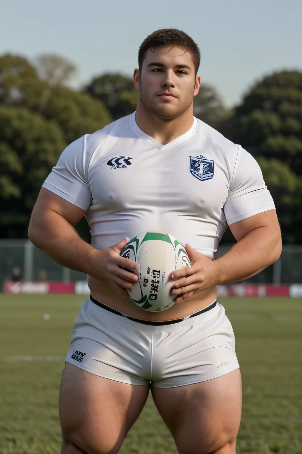 realistic, 24yo chubby beefy rugby player, muscle, standing in a rugby ...