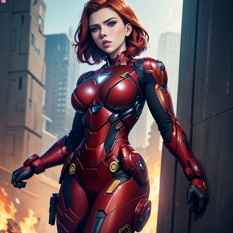 Scarlett Johansson, black widow, mech suit, iron man suit, 20 year old Russian girl, big , perfect body, perfect breasts, high quality, sexy, skin tight, sexy look, NSFW ,(masterpiece) ,best quality , 