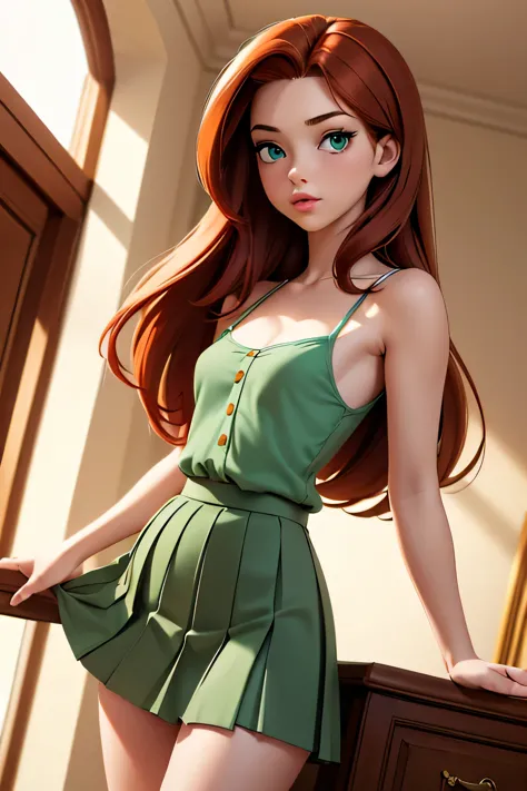 ((Masterpiece)) ((Beautiful)) ((Realistic)) ((Small Breasts)) ((Wide Hips)) ((Auburn Hair)) ((Long Hair)) ((Pale Skin)) ((Green ...