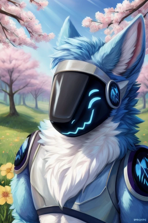 (((Light blue fur protogen))) , big chest, day, sexy, sensual, detailed, uploaded to e621, beautiful and detailed portrait of an anthropomorphic Light blue fur protogen, (((male ))) uploaded to e621, zaush, foxovh, movie lighting, , thicc, alone, ((submissive)) , view from above, muscular toned, muscles, muscular build, Japanese anime style, Art Prompt: Springtime Awakening (Japanese Anime Style)
Envision a lush green meadow bursting with life. Gentle slopes are carpeted with a vibrant tapestry of wildflowers in bloom - delicate pinks, sunny yellows, and cheerful blues. Cherry blossom trees dot the landscape, their branches overflowing with soft pink petals that dance in the gentle breeze. A crystal-clear stream meanders through the meadow, reflecting the clear blue sky and fluffy white clouds. A muscular, light blue protogen sits beneath a cherry blossom tree, their metallic fur catching the dappled sunlight. Their eyes are closed, a peaceful expression on their face as they bask in the warmth of the spring sun and breathe in the sweet scent of flowers. Butterflies flutter around them, adding to the scene's tranquility. Include details like buzzing bees, playful rabbits hopping through the grass, and birds singing in the trees. Capture the feeling of renewal and joy that comes with spring, using a vibrant and uplifting color palette. Draw inspiration from anime like Yuru Camp△ and Flying Witch, or spring scenes from Studio Ghibli films like Ponyo and My Neighbor Totoro. ,((( light blue fur protogen))) Japanese anime style