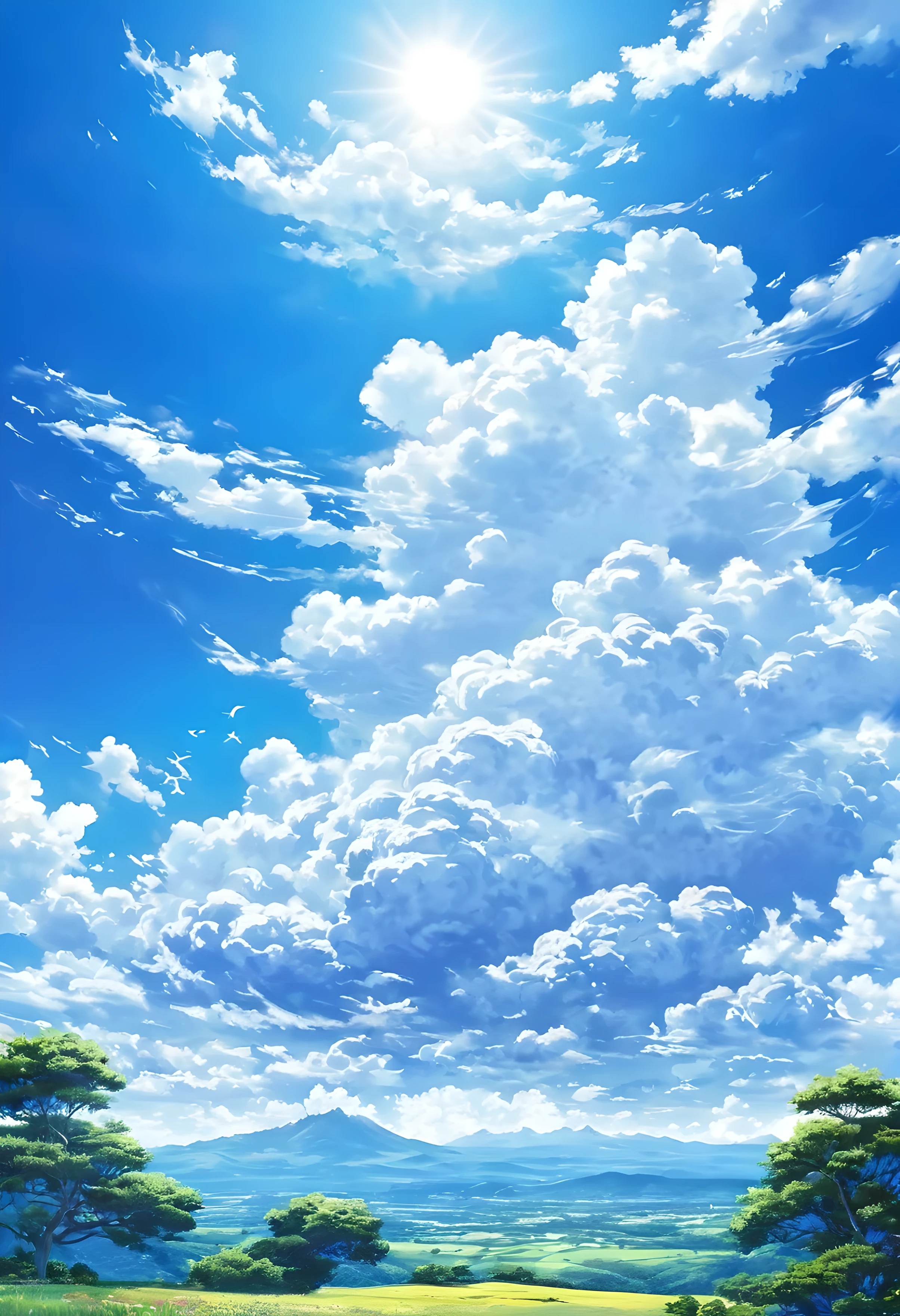 Anime landscape with a field of grass and trees under a cloudy sky - SeaArt  AI