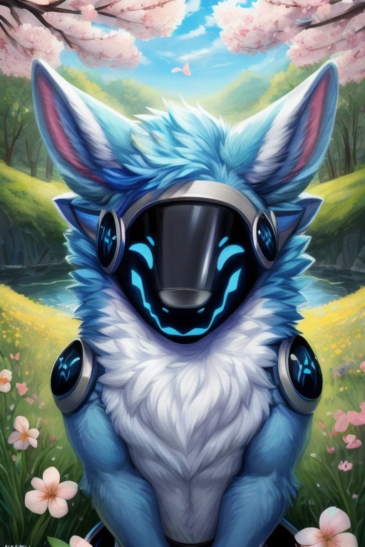 (((Light blue fur protogen))) , big chest, day, sexy, sensual, detailed, uploaded to e621, beautiful and detailed portrait of an anthropomorphic Light blue fur protogen, (((male ))) uploaded to e621, zaush, foxovh, movie lighting, , thicc, alone, ((submissive)) , view from above, muscular toned, muscles, muscular build, Japanese anime style, Art Prompt: Springtime Awakening (Japanese Anime Style)
Envision a lush green meadow bursting with life. Gentle slopes are carpeted with a vibrant tapestry of wildflowers in bloom - delicate pinks, sunny yellows, and cheerful blues. Cherry blossom trees dot the landscape, their branches overflowing with soft pink petals that dance in the gentle breeze. A crystal-clear stream meanders through the meadow, reflecting the clear blue sky and fluffy white clouds. A muscular, light blue protogen sits beneath a cherry blossom tree, their metallic fur catching the dappled sunlight. Their eyes are closed, a peaceful expression on their face as they bask in the warmth of the spring sun and breathe in the sweet scent of flowers. Butterflies flutter around them, adding to the scene's tranquility. Include details like buzzing bees, playful rabbits hopping through the grass, and birds singing in the trees. Capture the feeling of renewal and joy that comes with spring, using a vibrant and uplifting color palette. Draw inspiration from anime like Yuru Camp△ and Flying Witch, or spring scenes from Studio Ghibli films like Ponyo and My Neighbor Totoro. ,((( light blue fur protogen))) Japanese anime style, ((((zoomed out to see the entire artwork and character)))) 