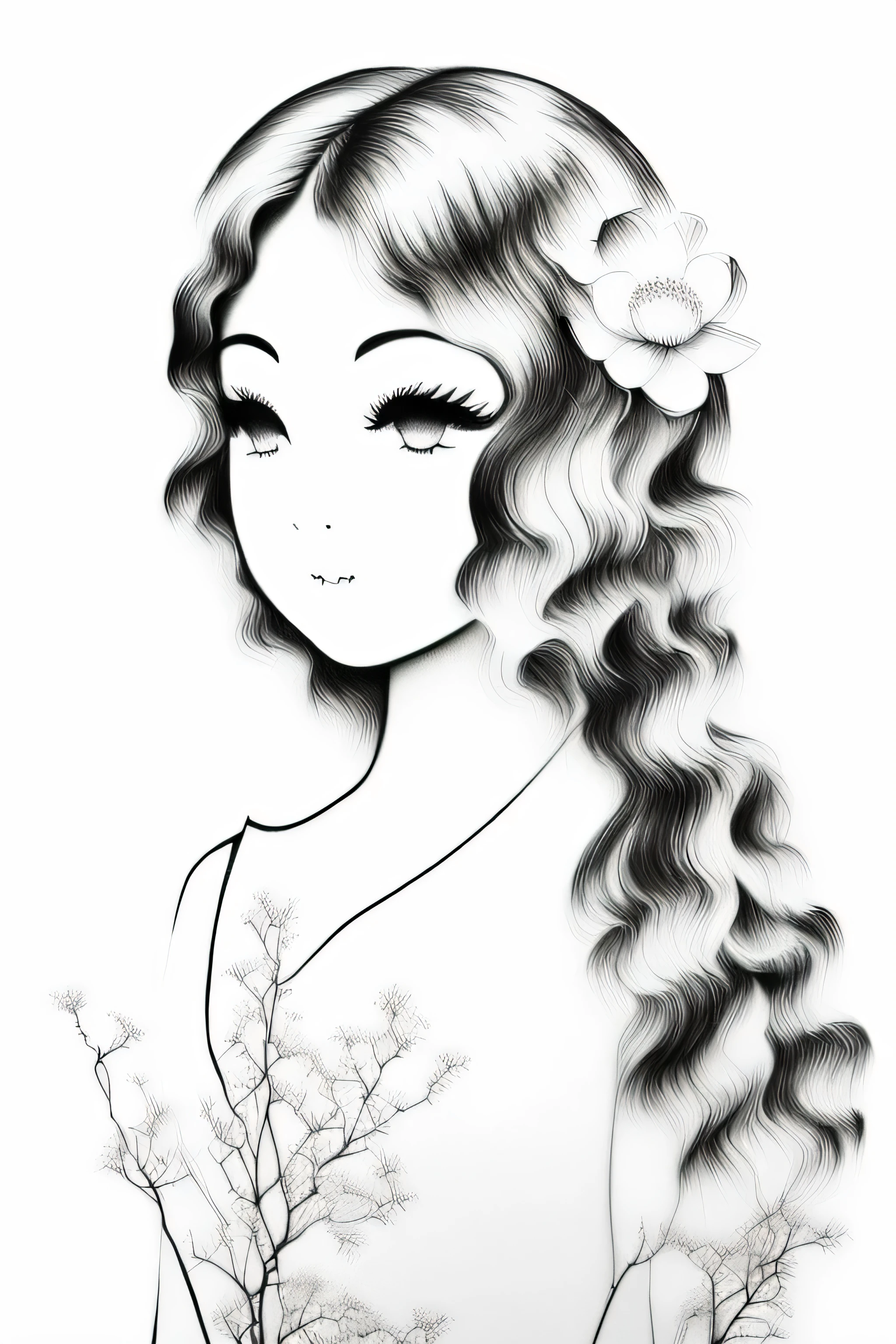 Clean lines drawing: Japanese sketch (Japanese cherry pattern on dresses) (best quality, 4k,8k,masterpiece:1.2),ultra-detailed,(realistic,photorealistic,photo-realistic:1.37),sketch drawing, clean lines, Chinese ink, sketch, expressive features, black and white monochrome, ceremony.