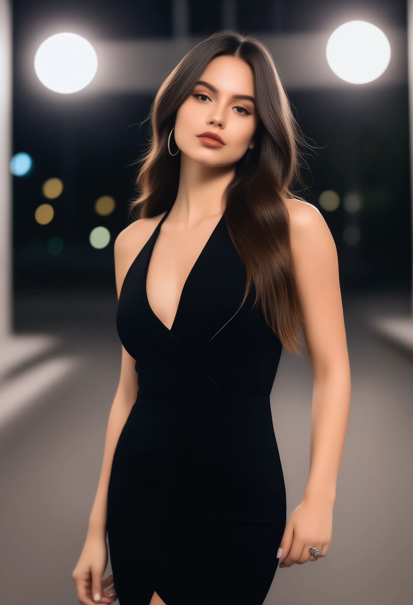 A woman in a black dress posing for a picture - SeaArt AI